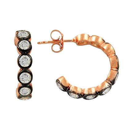 Resim  Rose Kaplama 4mm Zirkon Taşlı Kalemli Büyük Halka Gümüş Bayan Küpe