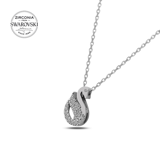 Ürün resmi: Rodyum Kaplama Swarovski Zirkon Taşlı Kuğu Gümüş Bayan Kolye