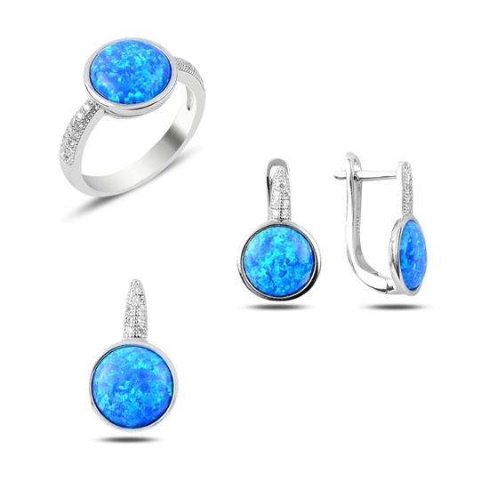 Ürün resmi: Rodyum Kaplama Opal Taşlı Gümüş Bayan Set