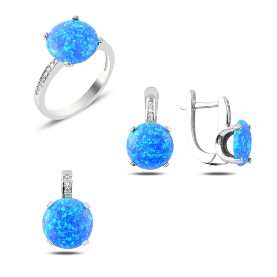 Ürün resmi: Rodyum Kaplama Opal Taşlı Gümüş Bayan Set