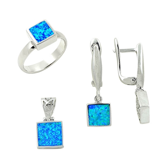 Ürün resmi: Kare Opal Taşlı Gümüş Bayan Set