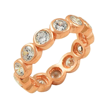 Resim  4mm Yuvarlak Zirkon Taşlı Rose Kaplama Tamtur Gümüş Bayan Yüzük