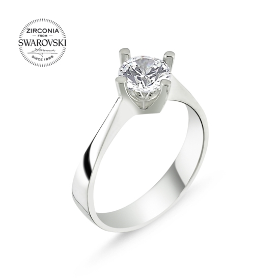 Ürün resmi: Rodyum Kaplama Swarovski Zirkon Taşlı Tektaş Gümüş Bayan Yüzük