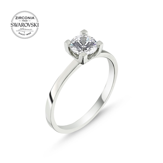 Ürün resmi: Rodyum Kaplama Swarovski Zirkon Taşlı Tektaş Gümüş Bayan Yüzük