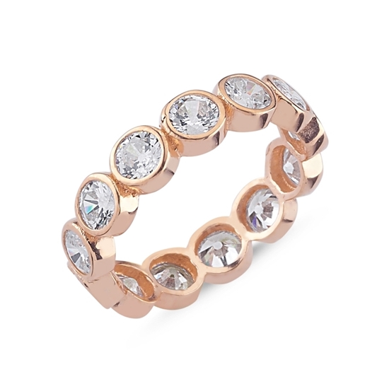 Ürün resmi:  Rose Kaplama 4mm Zirkon Taşlı Tamtur Gümüş Bayan Yüzük