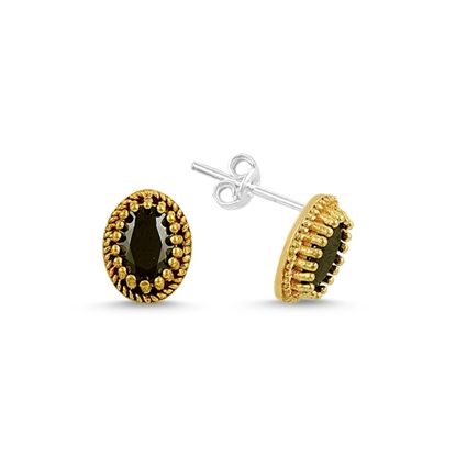 Resim Beyaz Zirkon Taşlı Otantik Oval Tektaş Zirkon Gümüş Küpe