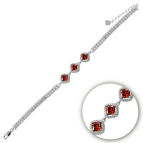 Ürün resmi: Garnet Zirkon (Koyu Kırmızı) Zirkon Taşlı Gümüş Bayan Bileklik