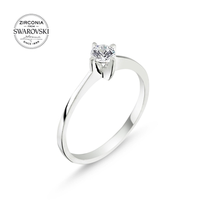 Resim Rodyum Kaplama Swarovski Zirkon Taşlı Tektaş Gümüş Bayan Yüzük