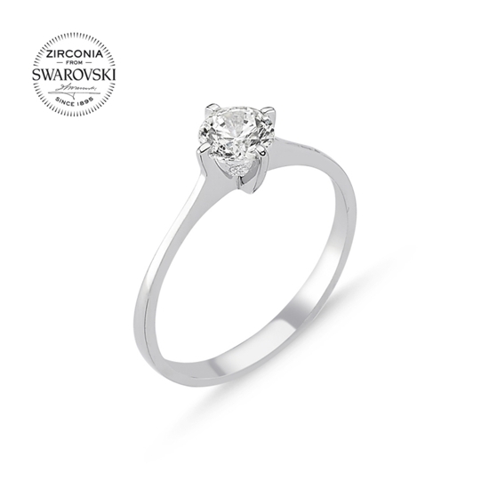 Ürün resmi: Rodyum Kaplama Swarovski Zirkon Taşlı Tektaş Gümüş Bayan Yüzük