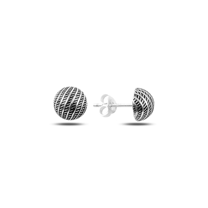 Resim 8mm Desenli Yarım Top Gümüş Küpe