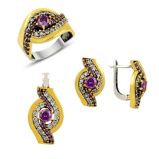 Ürün resmi: Safir Zirkon (Lacivert) Otantik Zirkon Taşlı Gümüş Bayan Set