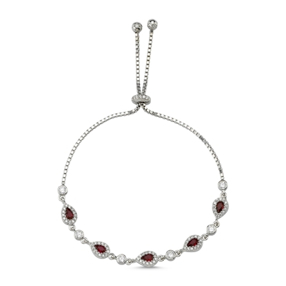 Resim Rodyum Kaplama Garnet Zirkon (Koyu Kırmızı) Zirkon Taşlı Gümüş Bayan Asansörlü Bileklik
