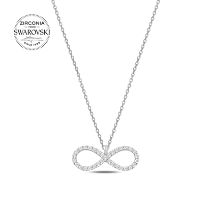 Resim Rodyum Kaplama Swarovski Zirkon Taşlı Sonsuzluk Gümüş Bayan Kolye