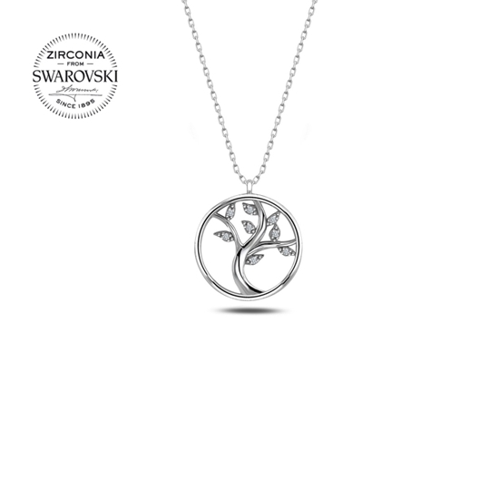 Ürün resmi: Rodyum Kaplama Swarovski Zirkon Taşlı Ağaç Gümüş Bayan Kolye