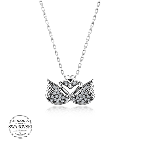 Ürün resmi: Rodyum Kaplama Swarovski Zirkon Taşlı Kuğu Gümüş Bayan Kolye