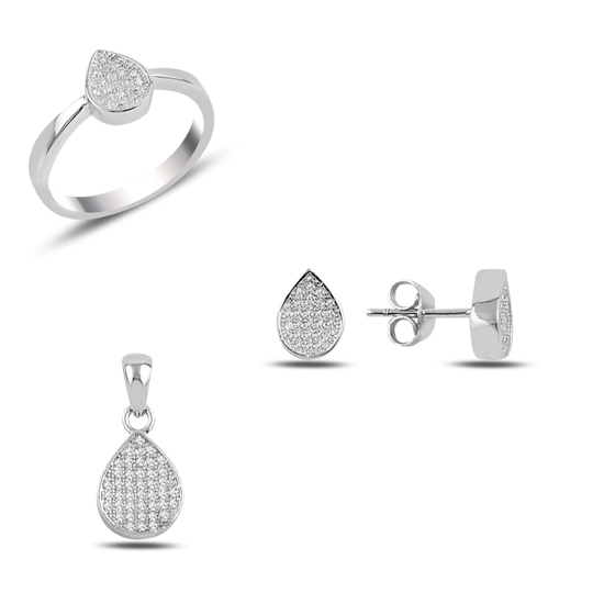 Ürün resmi: Rodyum Kaplama Oval Zirkon Taşlı Mıhlama Gümüş Bayan Set
