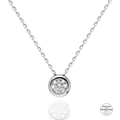 Resim Rodyum Kaplama 3,75mm Swarovski Zirkon Taşlı Tektaş Gümüş Bayan Kolye