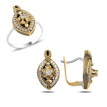 Resim Yakut Zirkon (Kırmızı) Zirkon Taşlı Otantik Gümüş Bayan Set