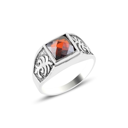 Resim Palmiye Garnet Zirkon Taşlı Gümüş Erkek Yüzük