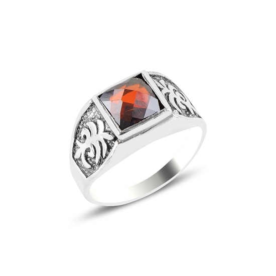 Ürün resmi: Palmiye Garnet Zirkon Taşlı Gümüş Erkek Yüzük