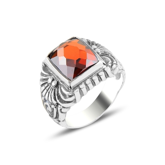 Ürün resmi: Garnet Zirkon Taşlı Gümüş Erkek Yüzük