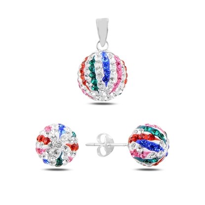 Resim Top Kristal Taşlı Gümüş Bayan Set