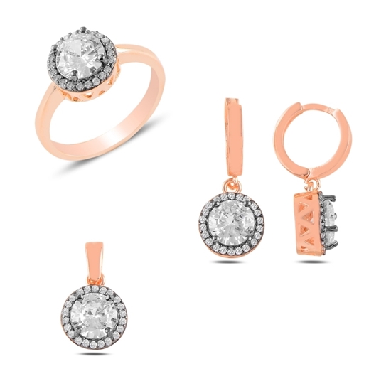 Ürün resmi: Rose Kaplama Zirkon Taşlı Gümüş Bayan Set
