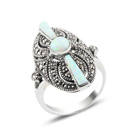 Ürün resmi: Opal & Markazit Taşlı Gümüş Bayan Yüzük