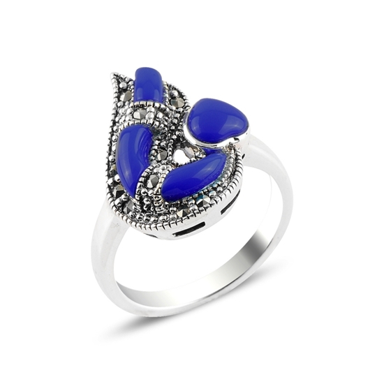Ürün resmi: Lapis Lazuli & Markazit Taşlı Gümüş Bayan Yüzük