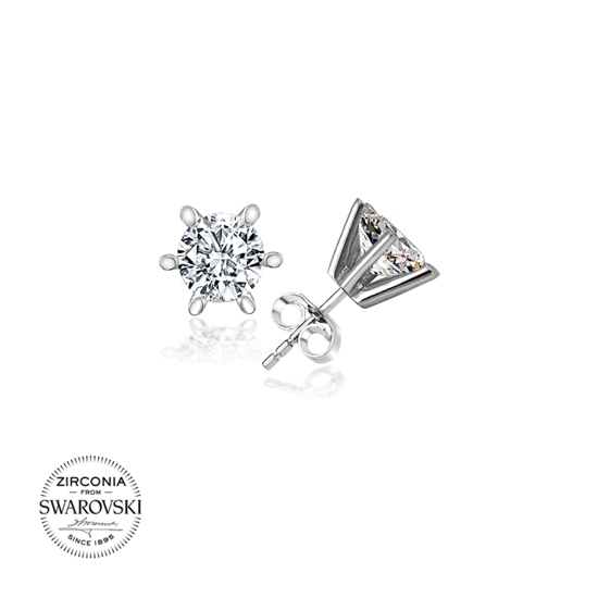 Ürün resmi: Rodyum Kaplama Swarovski Zirkon Taşlı Tektaş Gümüş Küpe