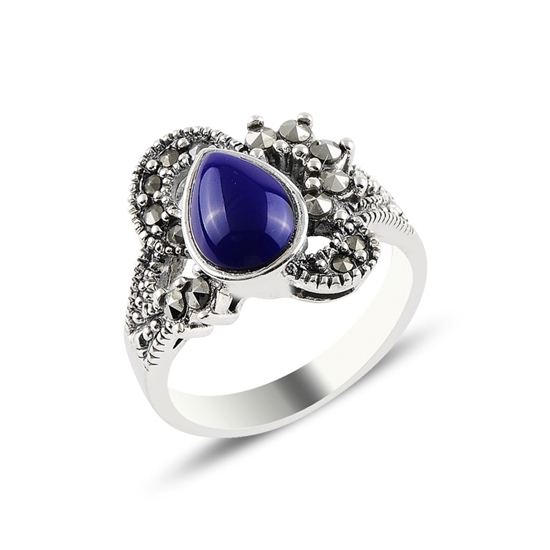 Ürün resmi: Lapis Lazuli & Markazit Taşlı Gümüş Bayan Yüzük