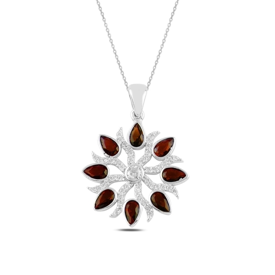 Ürün resmi: Rodyum Kaplama Garnet Zirkon (Koyu Kırmızı) Zirkon Taşlı Gümüş Bayan Kolye