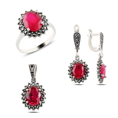 Resim Zirkon & Markazit Taşlı Gümüş Bayan Set