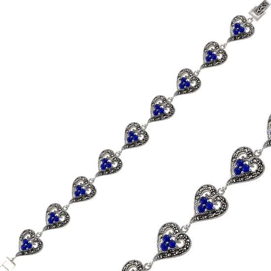 Ürün resmi: Lapis Lazuli & Markazit Taşlı Gümüş Bayan Bileklik