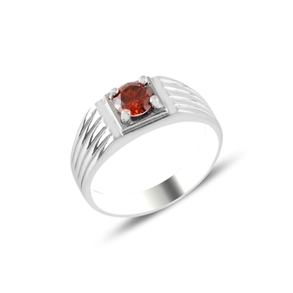 Resim Rodyum Kaplama Garnet Zirkon Taşlı Gümüş Erkek Yüzük