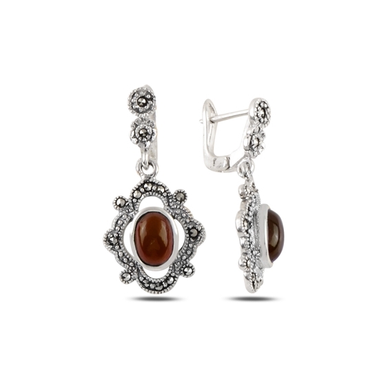 Ürün resmi: Markazit & Kırmızı Akik Taşlı Gümüş Sallantılı Küpe
