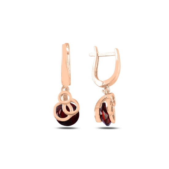 Ürün resmi: Rose Kaplama Garnet Zirkon Taşlı Gümüş Sallantılı Küpe