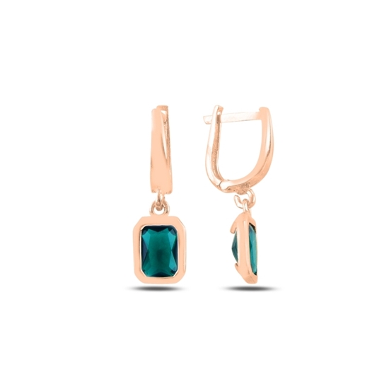Ürün resmi: Rose Kaplama Paraiba Zirkon Taşlı Gümüş Sallantılı Küpe