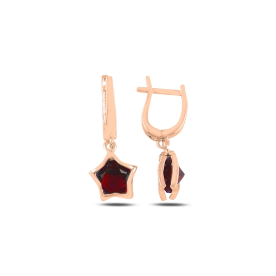Ürün resmi: Rose Kaplama Garnet Zirkon Taşlı Sallantılı Yıldız Gümüş Küpe
