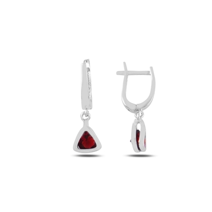 Resim Rodyum Kaplama Garnet Zirkon Taşlı Gümüş Sallantılı Küpe