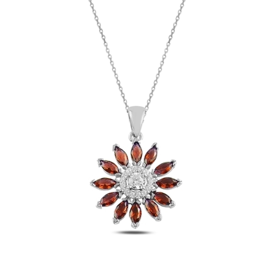 Ürün resmi: Garnet Zirkon (Koyu Kırmızı) Zirkon Taşlı Gümüş Bayan Kolye
