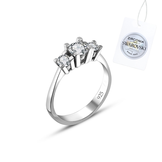 Ürün resmi: Rodyum Kaplama Swarovski Zirkon Taşlı Üçtaş Gümüş Bayan Yüzük