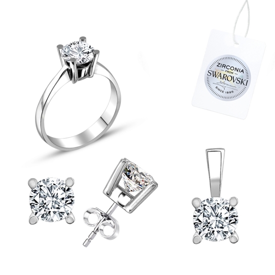 Ürün resmi: Rodyum Kaplama Swarovski Zirkon Taşlı Tektaş Gümüş Bayan Set