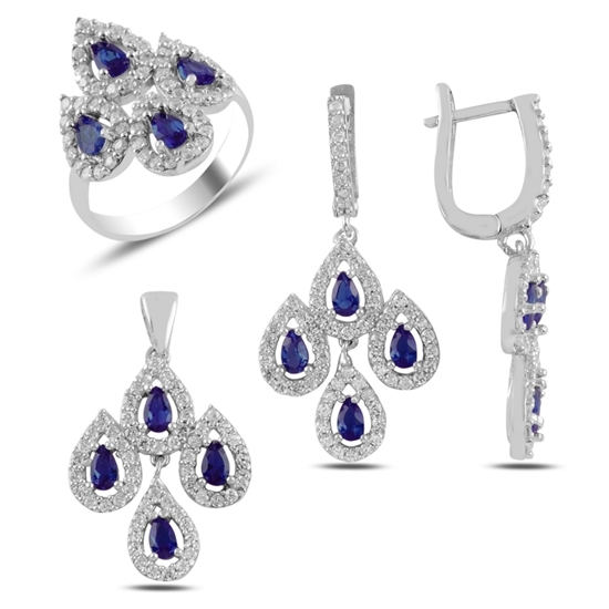 Ürün resmi: Safir Zirkon Taşlı Gümüş Bayan Set