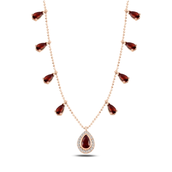 Ürün resmi: Rose Kaplama Damla Garnet Zirkon Taşlı Sallantılı Gümüş Bayan Kolye