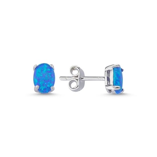 Ürün resmi: Rodyum Kaplama 7x5mm Oval Opal Tektaş Gümüş Küpe
