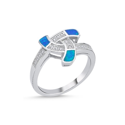 Resim Rodyum Kaplama Opal & Zirkon Taşlı Gümüş Bayan Yüzük