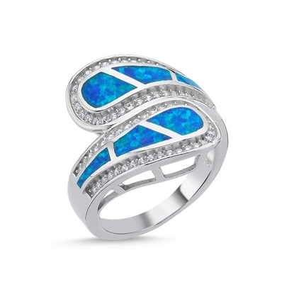 Resim Rodyum Kaplama Opal & Zirkon Taşlı Gümüş Bayan Yüzük