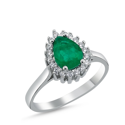 Resim Rodyum Kaplama Paraiba Zirkon Taşlı Gümüş Bayan Yüzük