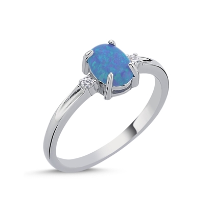Resim Rodyum Kaplama Opal & Zirkon Taşlı Tektaş Gümüş Bayan Yüzük